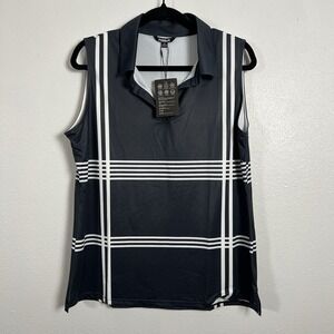 ACEGOLFS Women's Sleeveless Polo Shirt Black‎ White Plaid Golf Tennis Top 2XL
